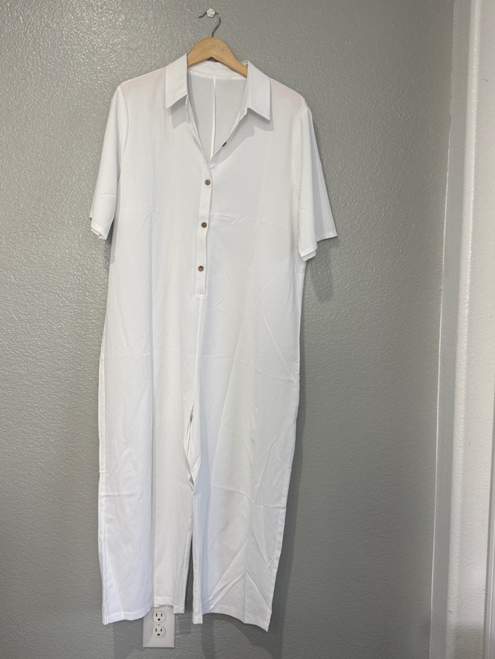White Button-Front Short Sleeve Jumpsuit